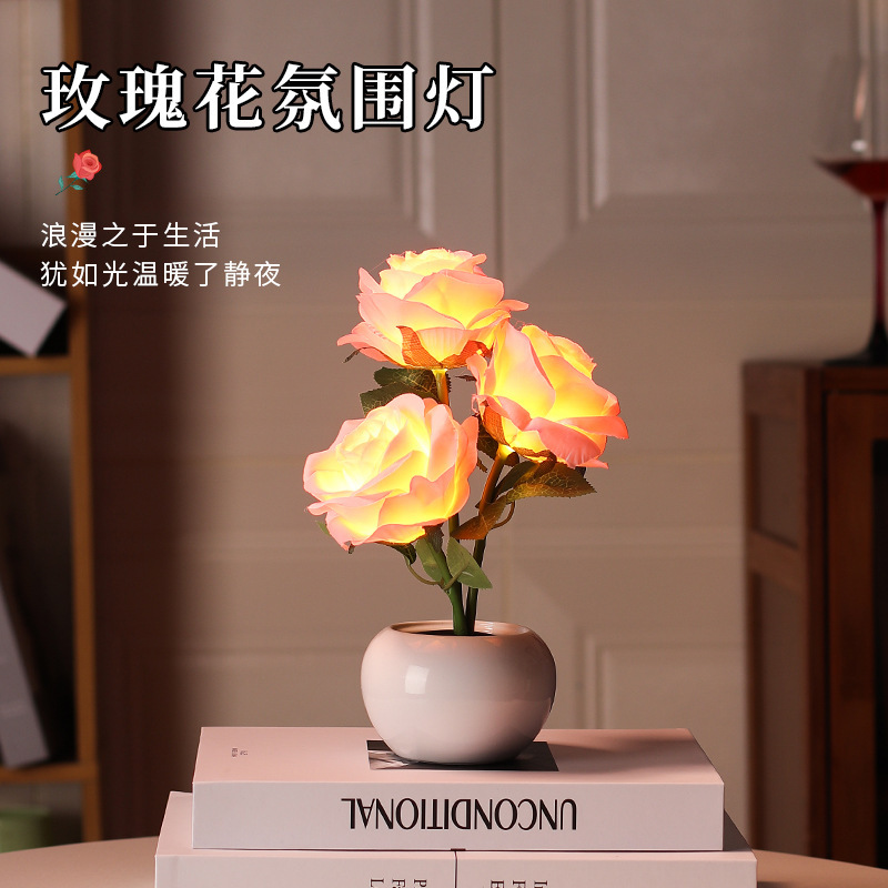 Rose eternal flower night light bedroom sleeping atmosphere bedside creative decoration gift for girls online celebrity ceramic lamp