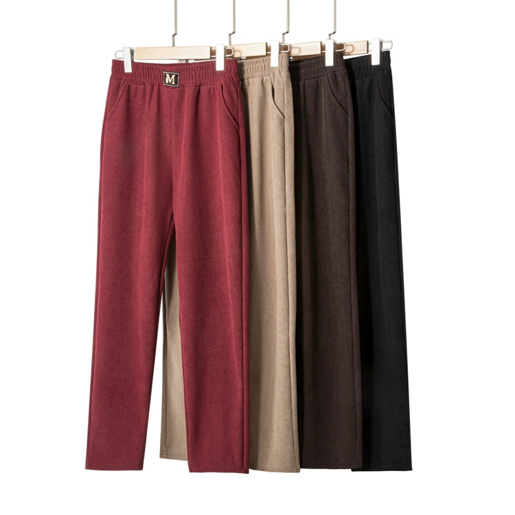 Брюки женские на флисовой подкладке, утепленные, для женщин среднего и старшего возраста, осень-зима 2025, с высокой талией, свободные, из хлопкового велюра, повседневные, ультратонкие, в полоску.