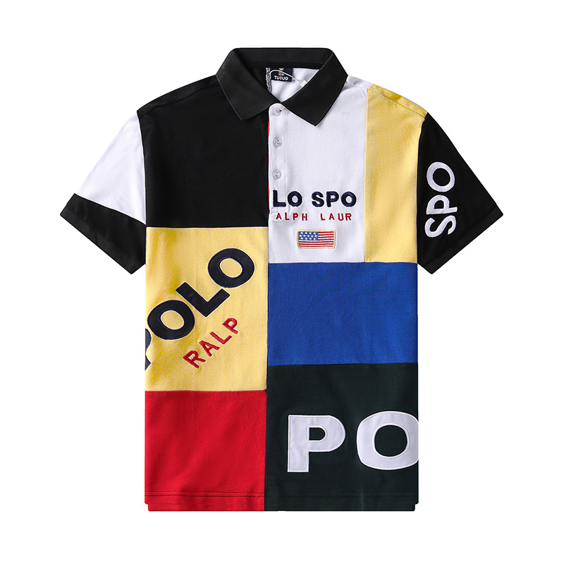 Source manufacturer wholesale short sleeved polo shirt cross-border British fashion seven color contrast color block pure cotton Paul trendy man