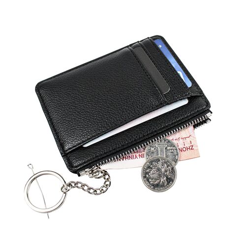  New Casual Card Bag Zipper Keychain Multi-card Slot ID Leather Case Multi-function Lychee Pattern Coin Purse Card Holder
