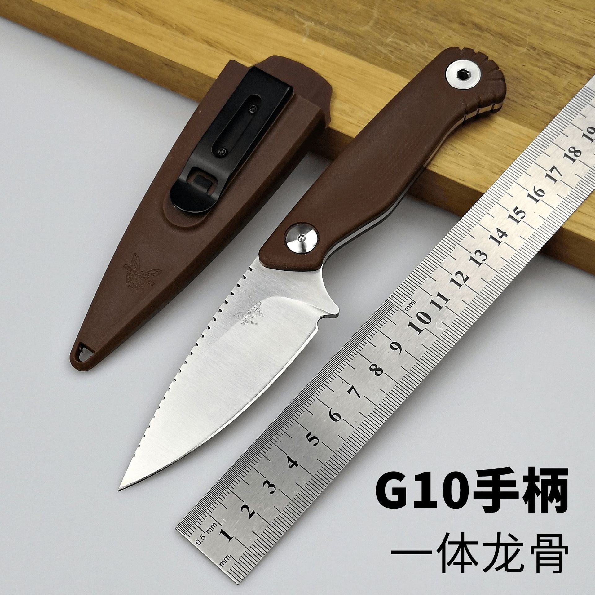 跨境蝴蝶203BT小直刀G10手柄便携带锋利小刀户外露营求生刀水果刀