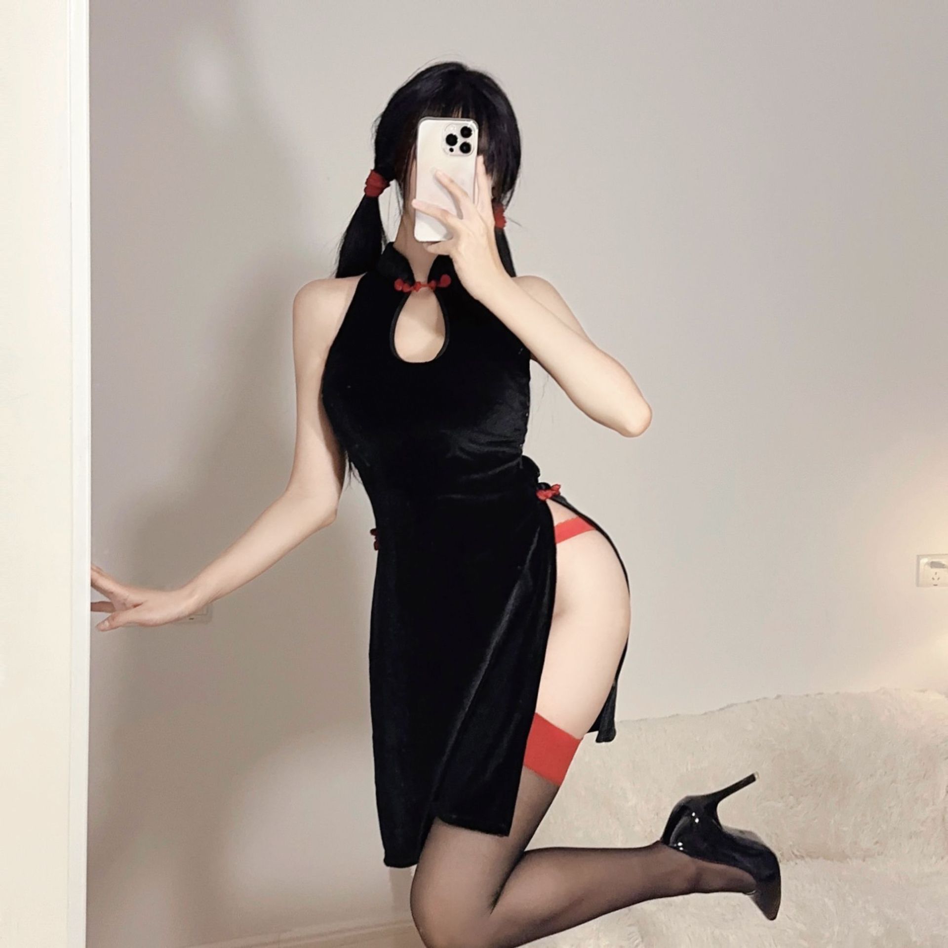 514 검은 cheongsam (양말 없음)