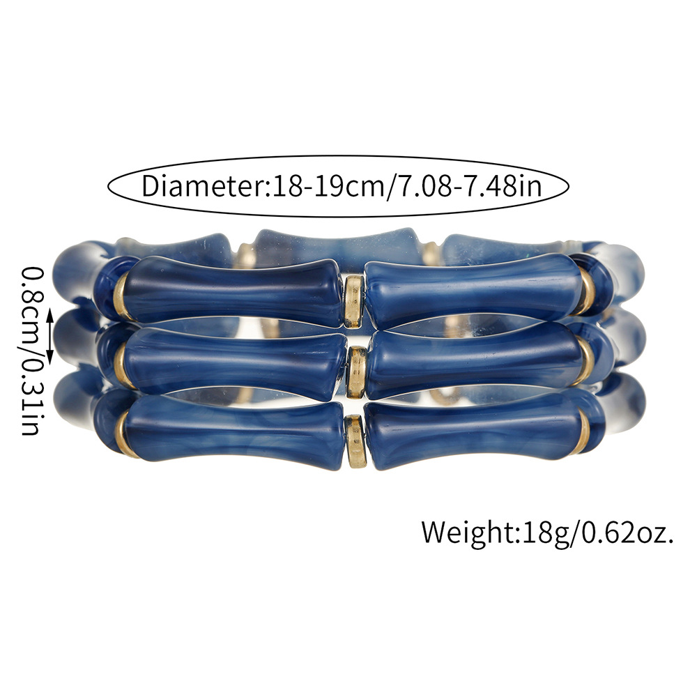 Nuevos productos transfronterizos retro europeos y estadounidenses de bambú tubo acrílico cuentas pulsera de cuerda elástica multicapa para mujeres 3 piezas de brazalete image 6