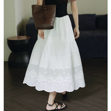 MIXBO重工法式白色花边长裙a字夏季新款全棉打褶半身裙女设计感