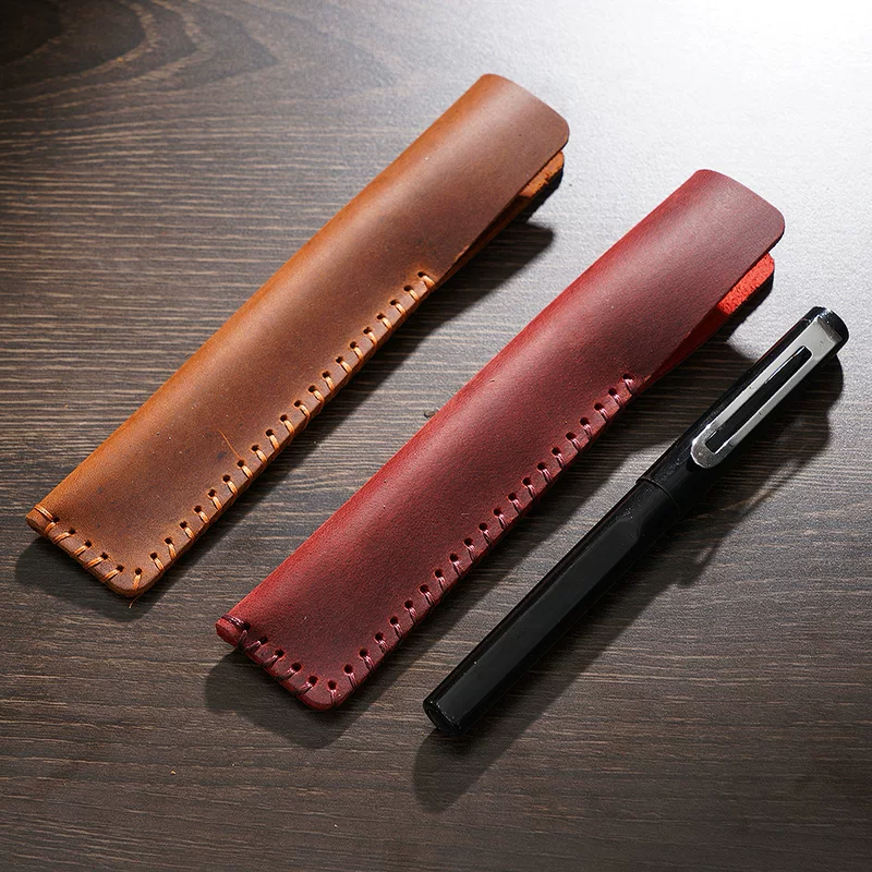 Leather retro pencil case, creative pen, protective case handmade, capacious stationery, creative gift