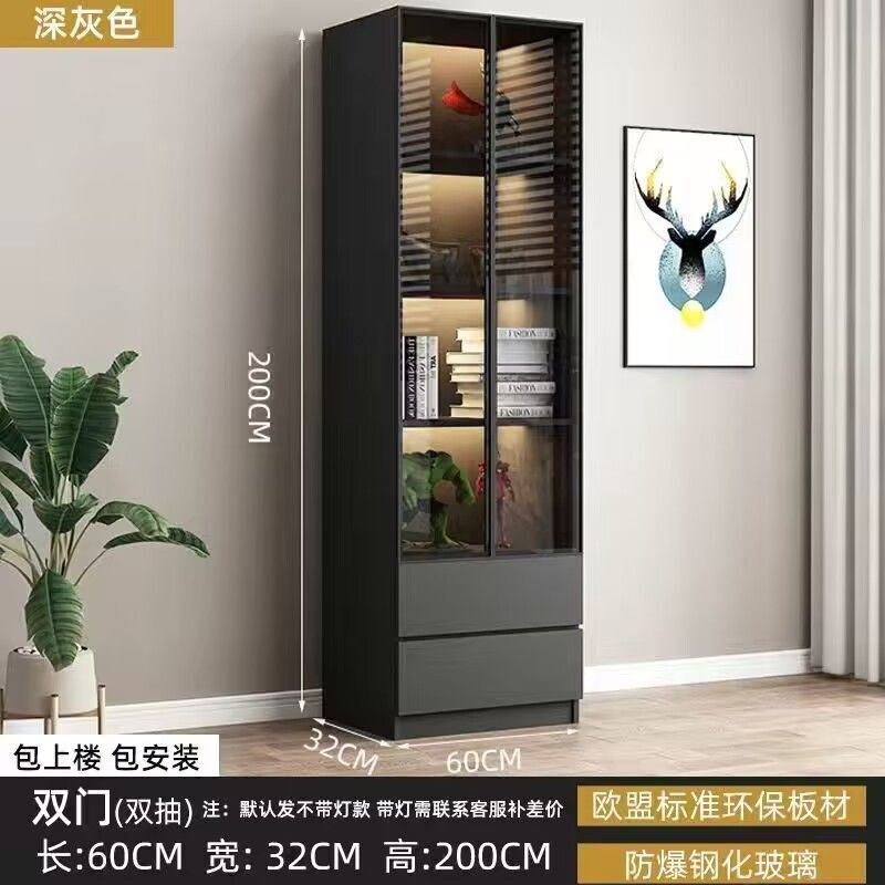 轻奢书柜带玻璃门书架落地简约现代客厅书橱实木手办酒柜展示柜子|undefined