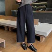 藏青色西装阔腿九分裤女秋季新款显瘦裤小个子梨形海盐直筒休闲裤