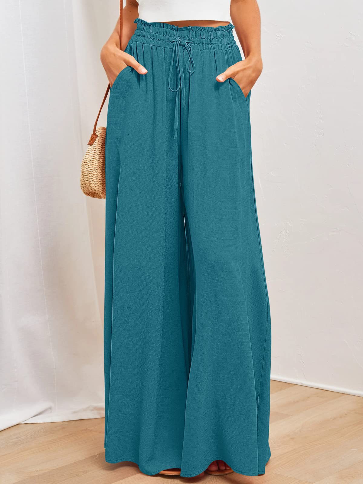 Women's Street Casual Printing Solid Color Full Length Wide Leg Pants display picture 4