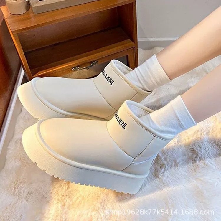 Снежные сапоги с толстым дном женские новые внутренние утолщенные зимние водонепроницаемые хлопчатобумажные туфли теплые бархатные толстые женские хлопчатобумажные сапоги