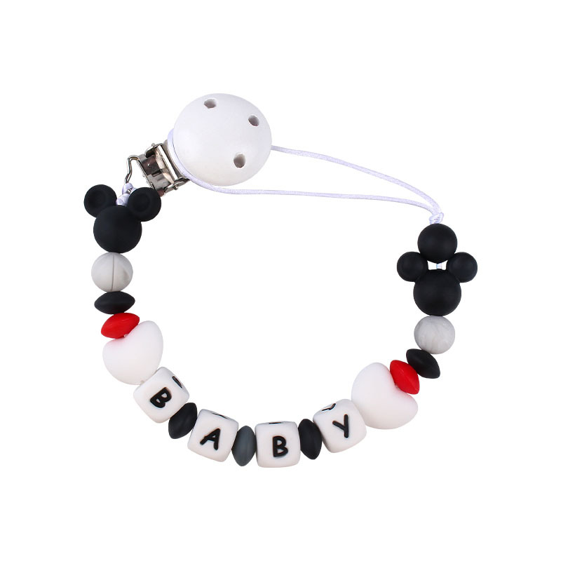 Bebé de dibujos animados Mickey cabeza pequeñas cuentas de silicona molar mordedor nuevo nombre del bebé DIY haciendo pezón cadena anti-caída