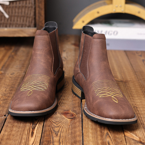 R003 Chelsea boots Embroidery slip-on Chelsea boots Men's Martin boots 