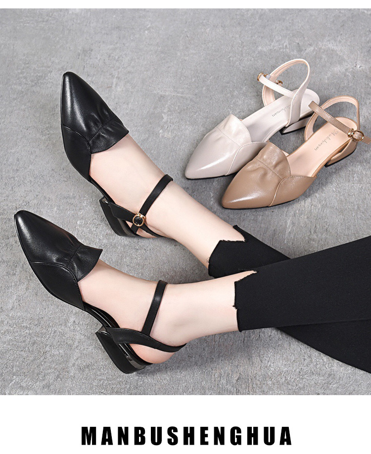 Sandal nữ da thật mũi nhọn quai ngang gót thấp 5 cm đế mềm — Màu mơ cao gót 5 cm chi tiết 15
