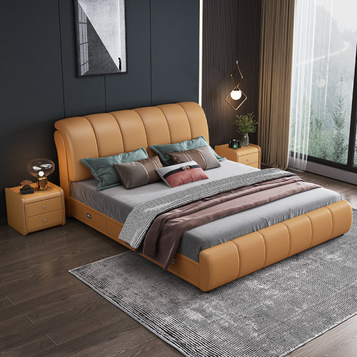 Leather bed master bedroom large bed 1.8 double small apartment 2 meters atmospheric modern simple soft package technology fabric bed