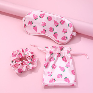 Cross-border Hot Silk Eye Mask Simple Sweet Strawberry Cute Sleep Children Shading Breathable Eye Mask Wholesale