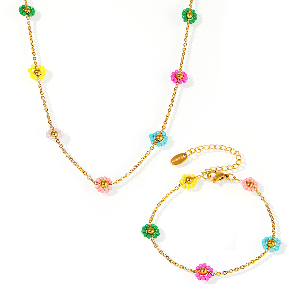 Dongguan Jiaqing Joyas de acero inoxidable hechas a mano pura flores de color japonesas importaciones de collar de cuentas de vidrio conjunto de pulseras mujeres
