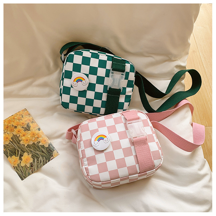 127g Weight Polyester Lining Material Zipper Closure Type Sling Strap Strap Type Shoulder Bag, Crossbody Bag Bags Type Casual Occasion Nylon Material Plaid Pattern All Seasons Season Kid'S, Women's Gender Cute Style Square Shape Kid'S Women's Nylon Plaid Cute Square Zipper Shoulder Bag Crossbody Bag 24