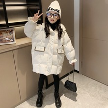 兒童女童小香風羽絨服白鴨絨2022冬季新款童裝中長款黑色加厚外套