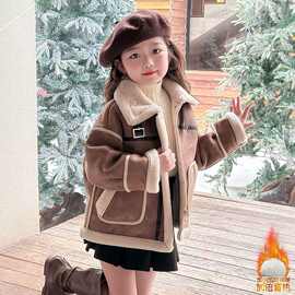 女童秋冬加厚外套2025新款儿童时髦洋气皮毛一体加绒冬装上衣棉衣