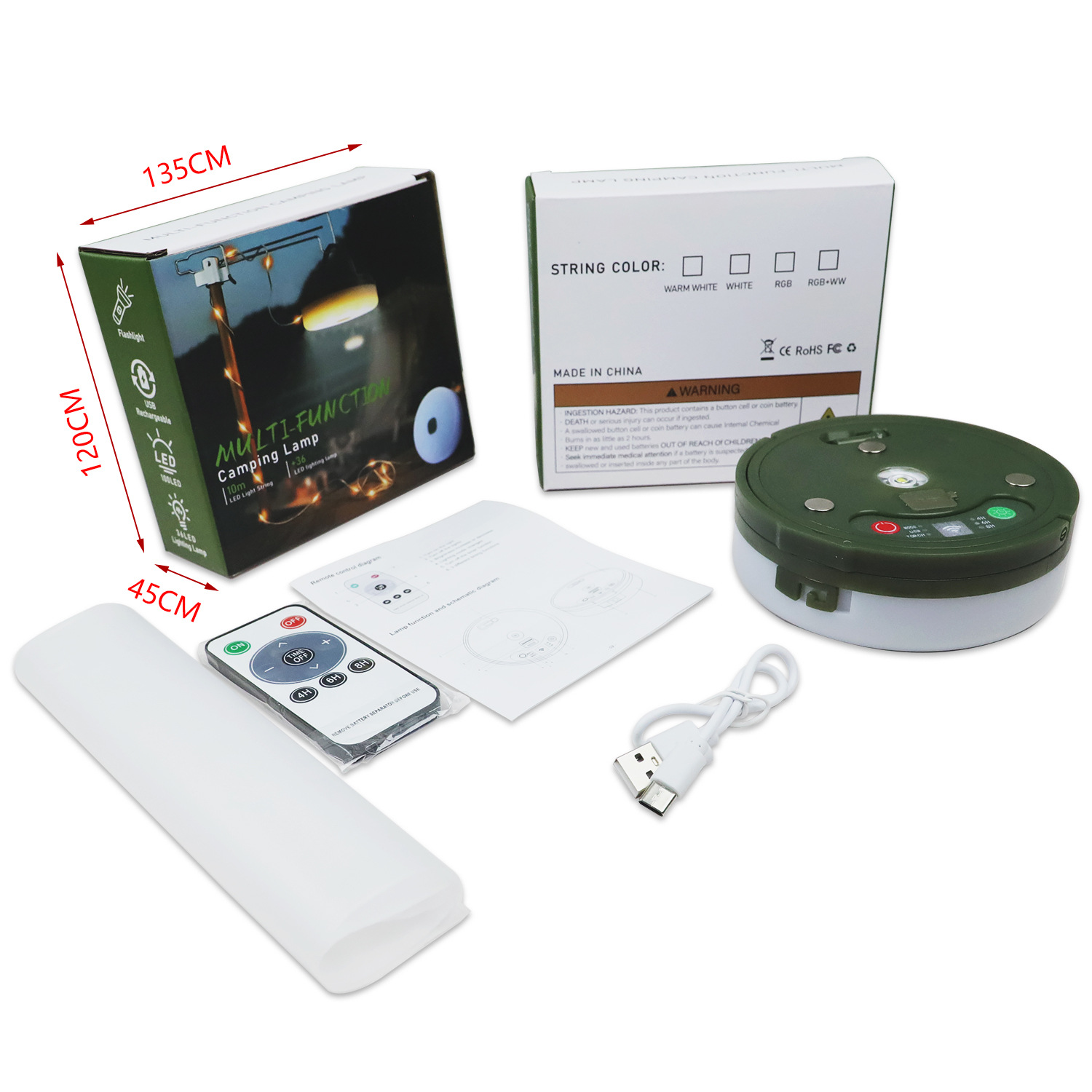 Nuevas luces de camping al aire libre decoración de la atmósfera de la lámpara recargable LED string camping luces de color luz techo luz transfronteriza
