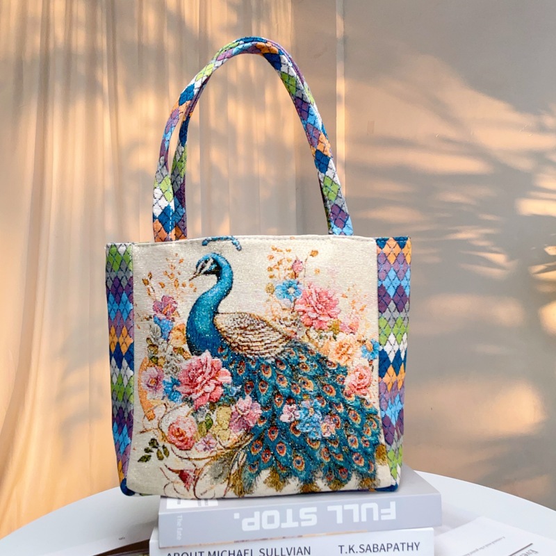 菱形キャンバスバッグ両面ゴールド刺繍ファッションハンドバッグデイリーポータブルハンドバッグ仕事弁当ハンドバッグ|undefined