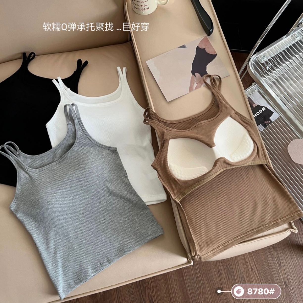 Camisola con espalda roscada hermosa mujer verano sujetador de copa fija ropa interior de una pieza chaleco de fondo de todo fósforo