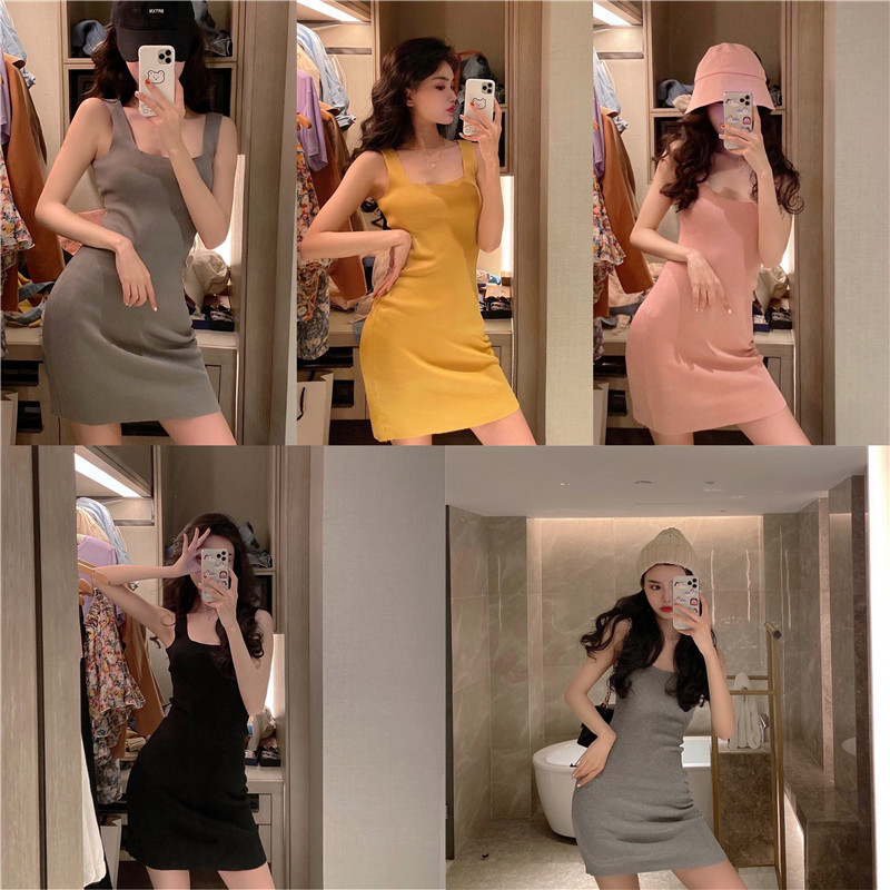 182g Weight Above Knee Dress Length Type Sleeveless Sleeve Length Strap Dress Dresses Type Polyacrylonitrile Fiber Fabric Type High Waist Waist Line Holiday, Daily Occasion Strap Neckline Slim Fit Type Solid Color Pattern Summer Season Women's Gender Casual, Elegant Style Wholesale Women's Casual Elegant Solid Color Holiday Daily Strap Sleeveless Strap Dress 3
