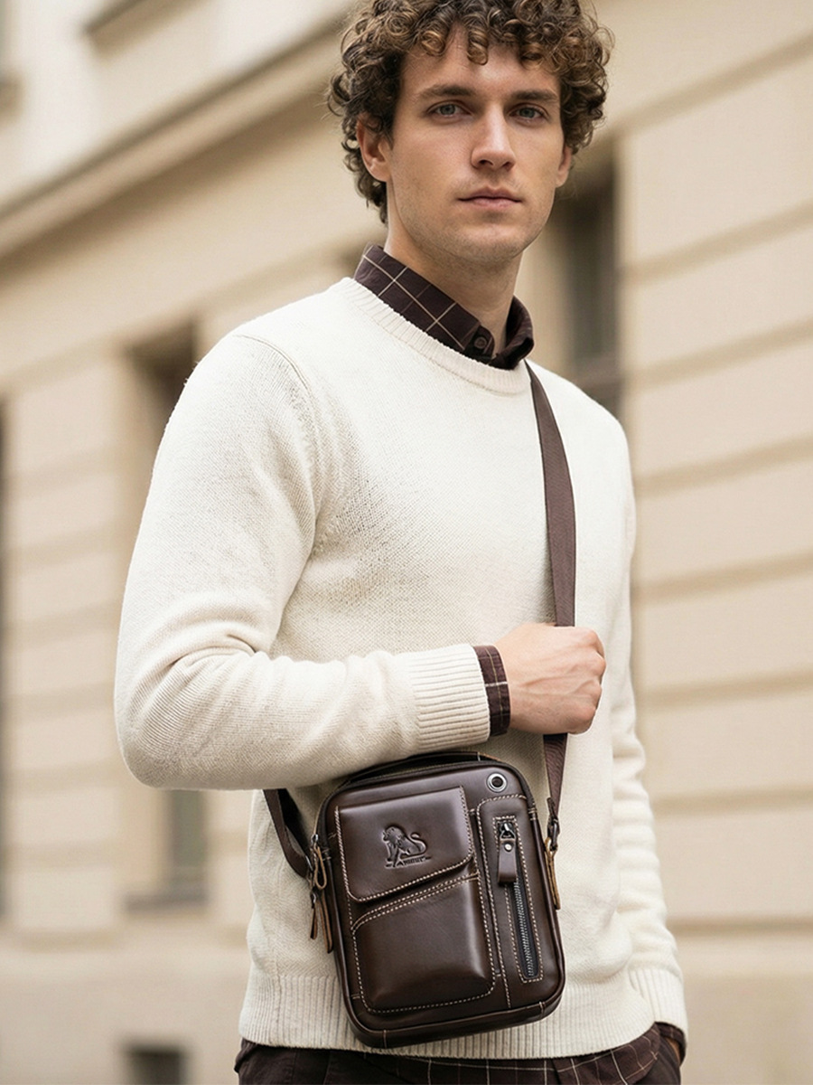 Bolso Bandolera Vintage de Piel de Vaca para Hombre de Cuero de Vaca de Primera Capa Resistente al Desgaste para Uso Diario image 4