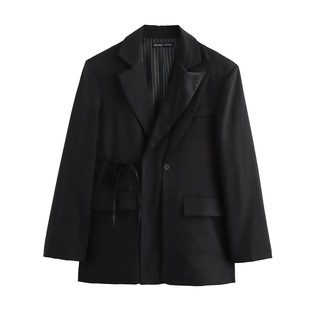 Aliexpress 2025 European and American Style Spring New Double-Layer Lapel Double-Breasted Lace-Up Loose Suit Jacket for Women