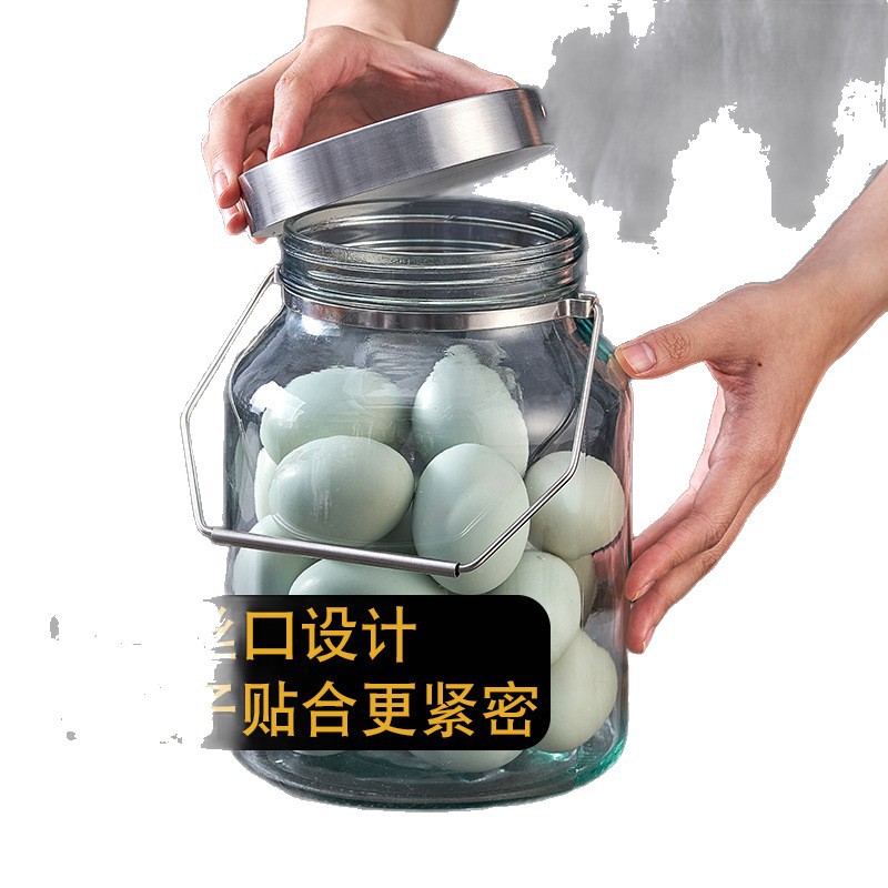 Pot de pepinos de vidrio con mango de transporte para cocina doméstica de grado alimenticio encurtido depósito de pickles