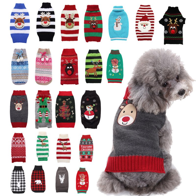 Factory spot fashion warm Christmas winter pet sweater fawn holiday attire Kitty Koji golden hair clothes