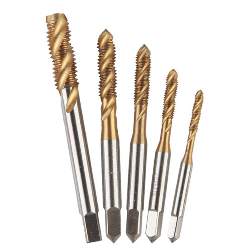 5PC titanium plated spiral machine tap, 5-piece tapping set, hand tapping extrusion tap for drilling screw holes