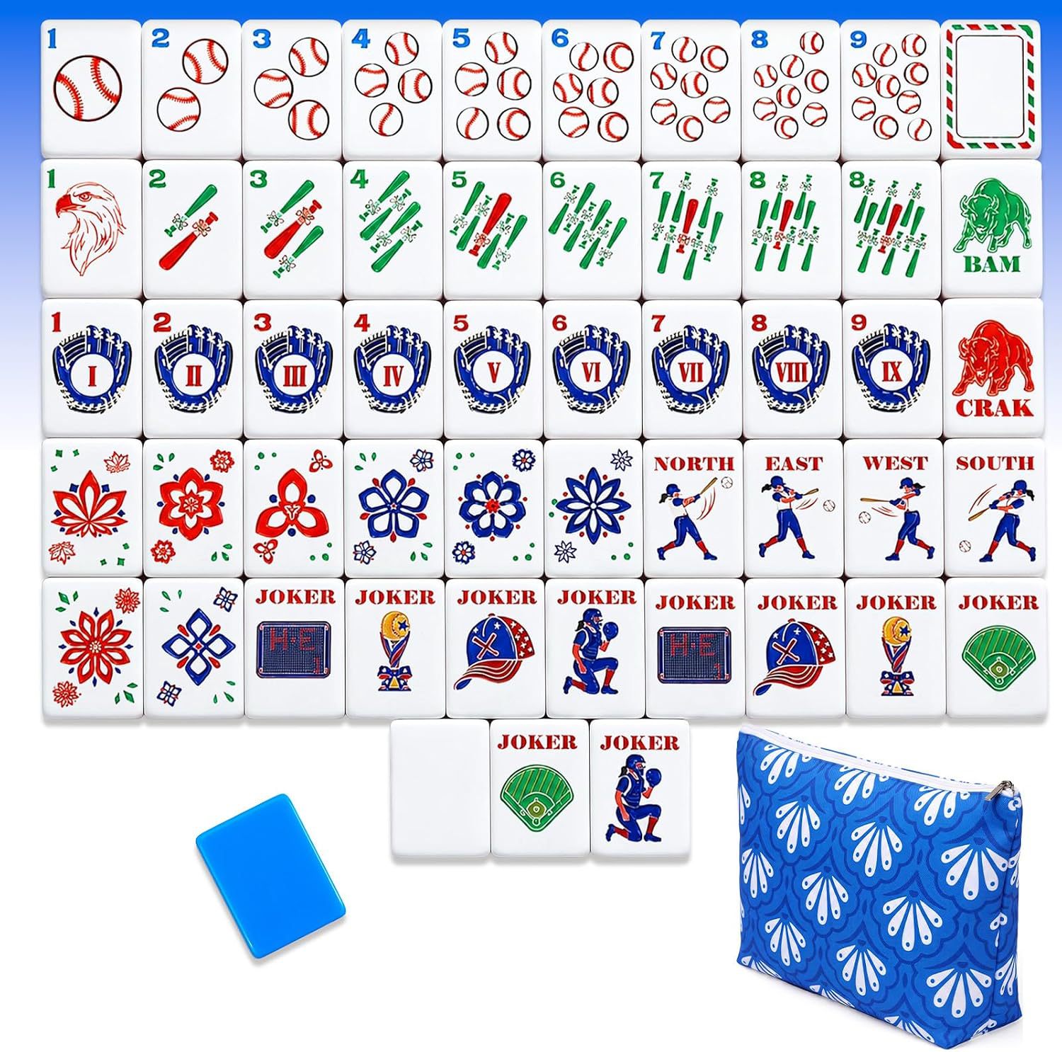 Manufacturer's in-stock blue baseball-themed American mahjong set, 160 tiles, American mahjong, available for Amazon and Etsy, dropshipping service