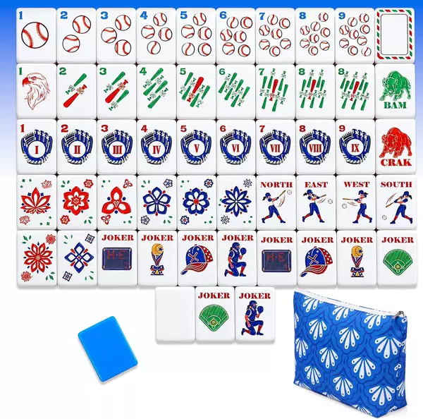 Manufacturer's in-stock blue baseball-themed American mahjong set, 160 tiles, American mahjong, available for Amazon and Etsy, dropshipping service