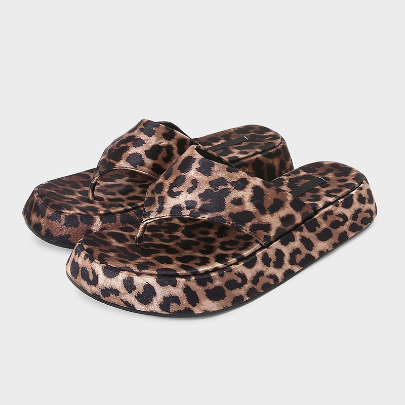 Za2025 Summer New Women's Shoes Leopard Print Flip-Flops Flat Casual Outdoor Sandals Thick-Soled Thong Sandals