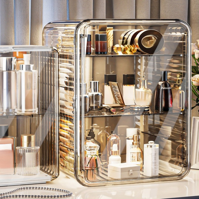 化妆品收纳盒轻奢防尘箱梳妆台香水护肤品粉饼面膜大容量置物架子