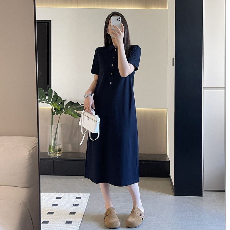 Merino Wool Polo Collar Dress, Modal Cotton Blend Straight Skirt, Slimming and Figure-Flattering, Versatile Mid-Length Dress for Summer