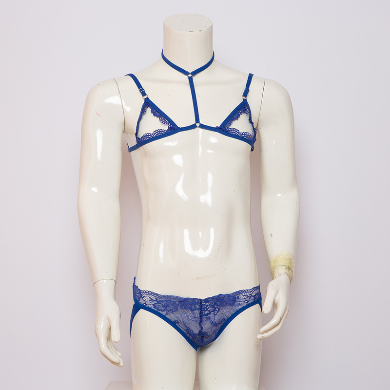 European and American foreign trade Men's fun suit lace gay bra small vest top with lace thong wholesale