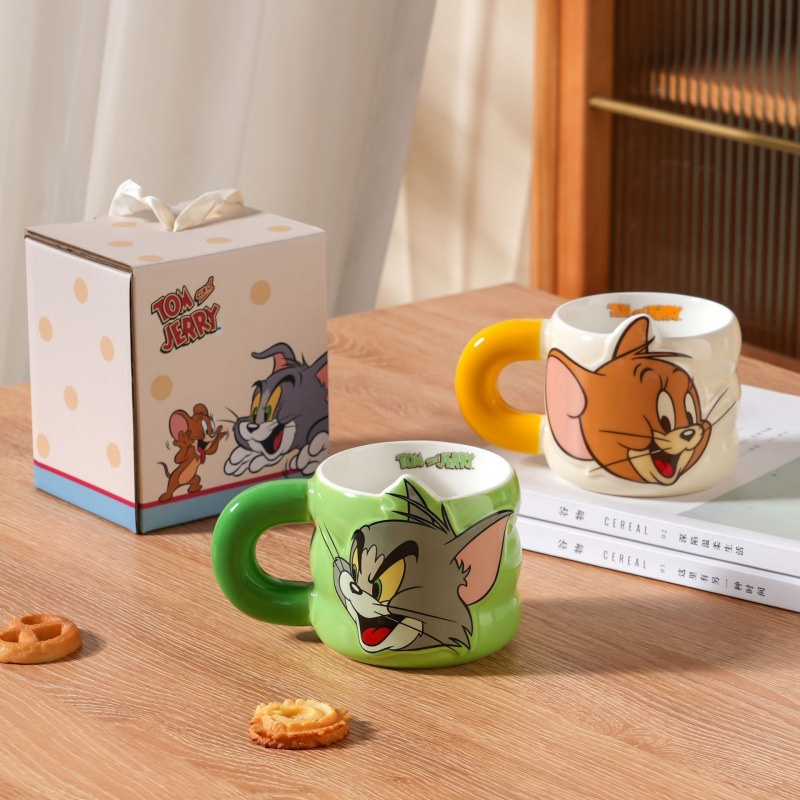Gato y ratón de dibujos animados copas de agua caseras cumpleaños auténticas autorizadas acompañantes regalo de dibujos animados tazas de cerámica