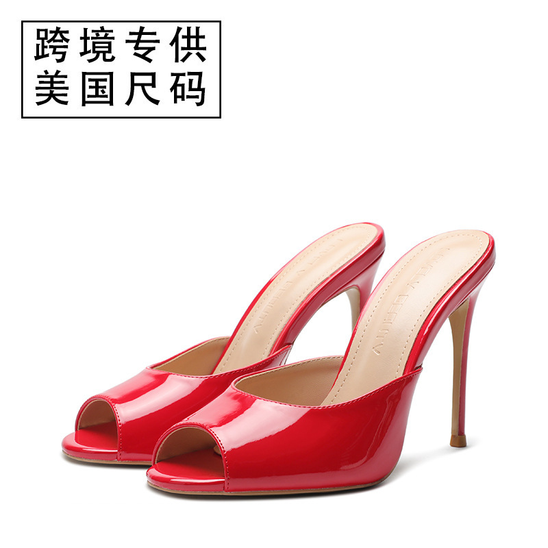 Cross-Border Exclusive Supply of Patent Leather Nude-Colored High Heels, Thin Heels, Round Toe, Open-Toe Fish Mouth Shoes, Sexy 10cm Slip-On Sandals, Dropshipping Cross-Border Exclusive Supply of Patent Leather Nude-Colored High Heels, Thin Heels, Round Toe, Open-Toe Fish Mouth Shoes, Sexy 10cm Slip-On Sandals, Dropshipping