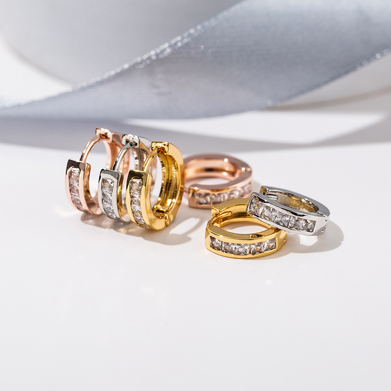 Forui Aliexpress Popular European and American Simple Square Diamond Earrings Plated with 18K Gold Color-Preserving Copper Micro-Embedded Exquisite Charm Earrings