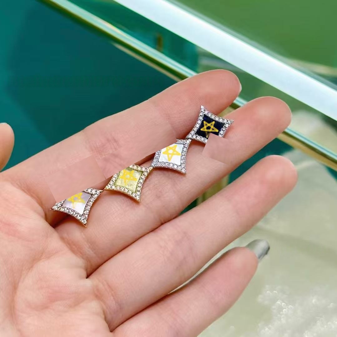 LL高版本闪光星耳钉LA东陵玉耳钉闪星系列时尚设计感四芒星耳饰