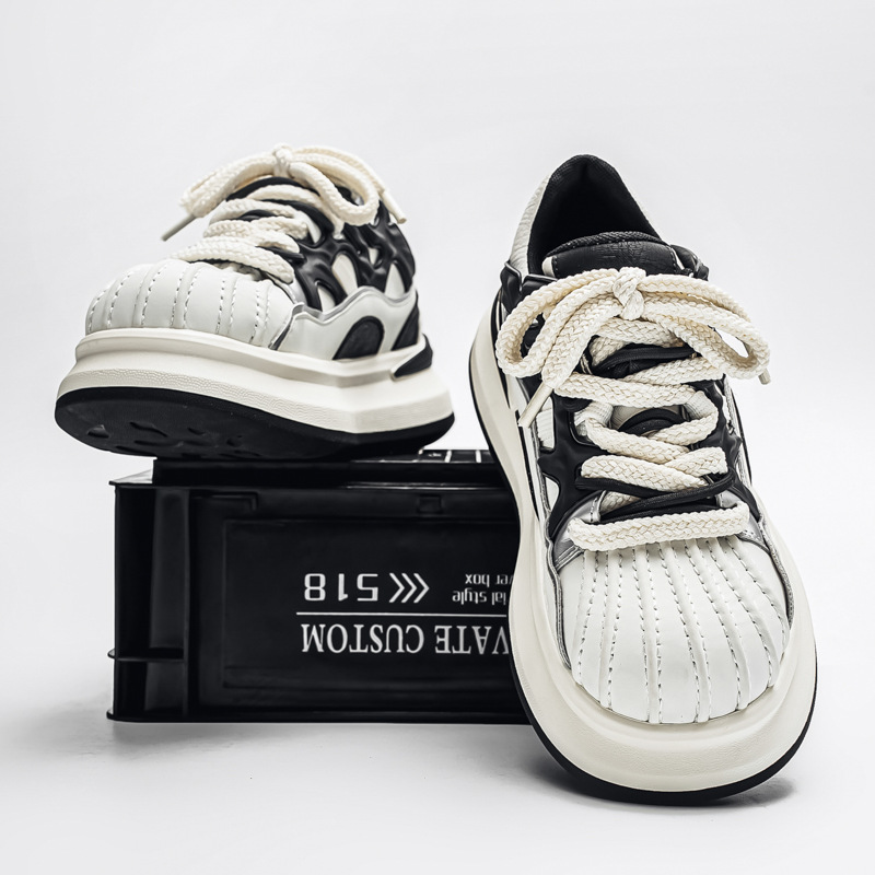 Celebrity-Inspired Autumn Low-Top Thick-Soled Loafers Casual Shell-Toe Shoes for Men Japanese Style Round-Toe Chunky Cute Board Shoes