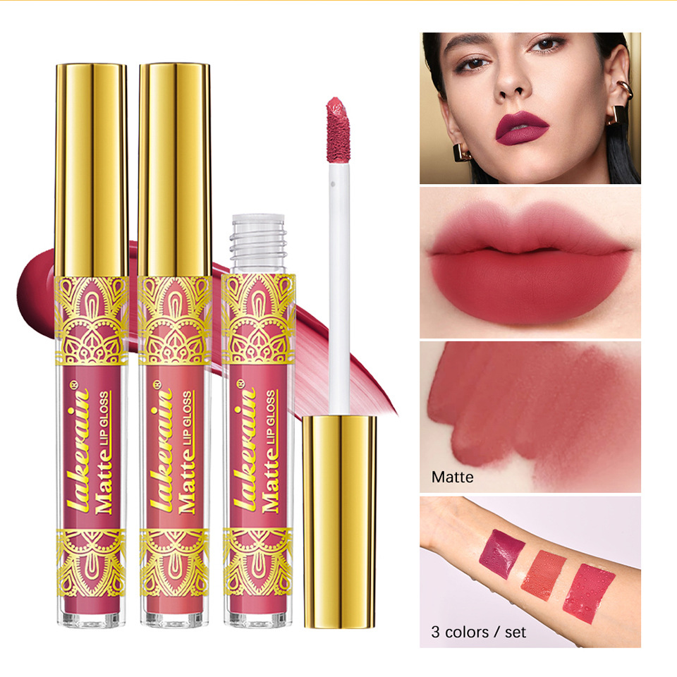 Cross-border lakerain Gold Lip gloss Matte non-Stick Cup Lip gloss Lipstick Three-piece set undefined