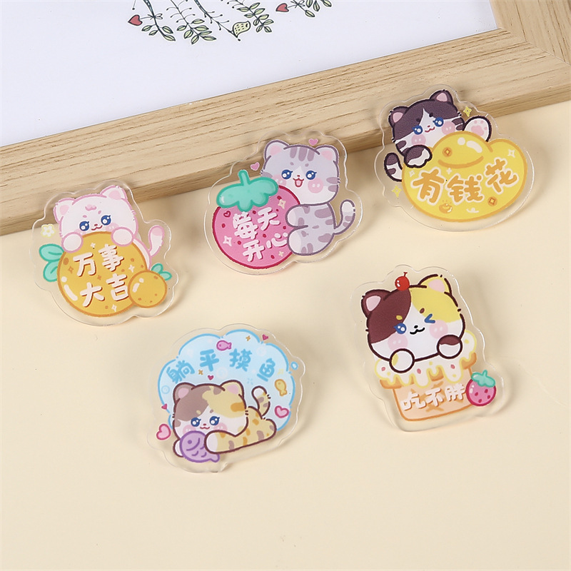 透明漫画アクリルパッチ子猫ブローチかわいいバッジ激励志願い事文字ピン掛け飾りプレゼント|undefined