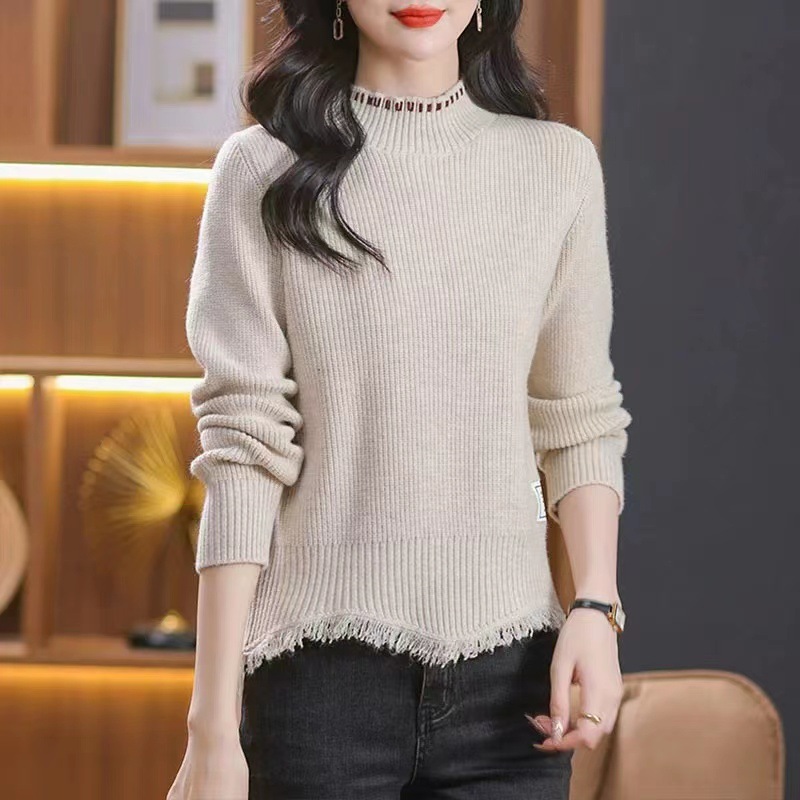 Suéter corto con bordas para mujeres otoño y invierno 2025 nueva moda de camisa de cintura alta pequeña camisa de punto de cuello medio alto image 6