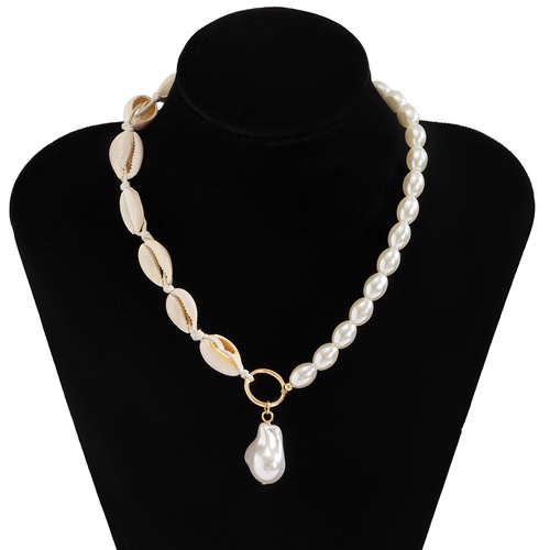 European and American cross-border jewelry, summer creative shell imitation pearl necklace for women, simple special-shaped versatile pendant necklace