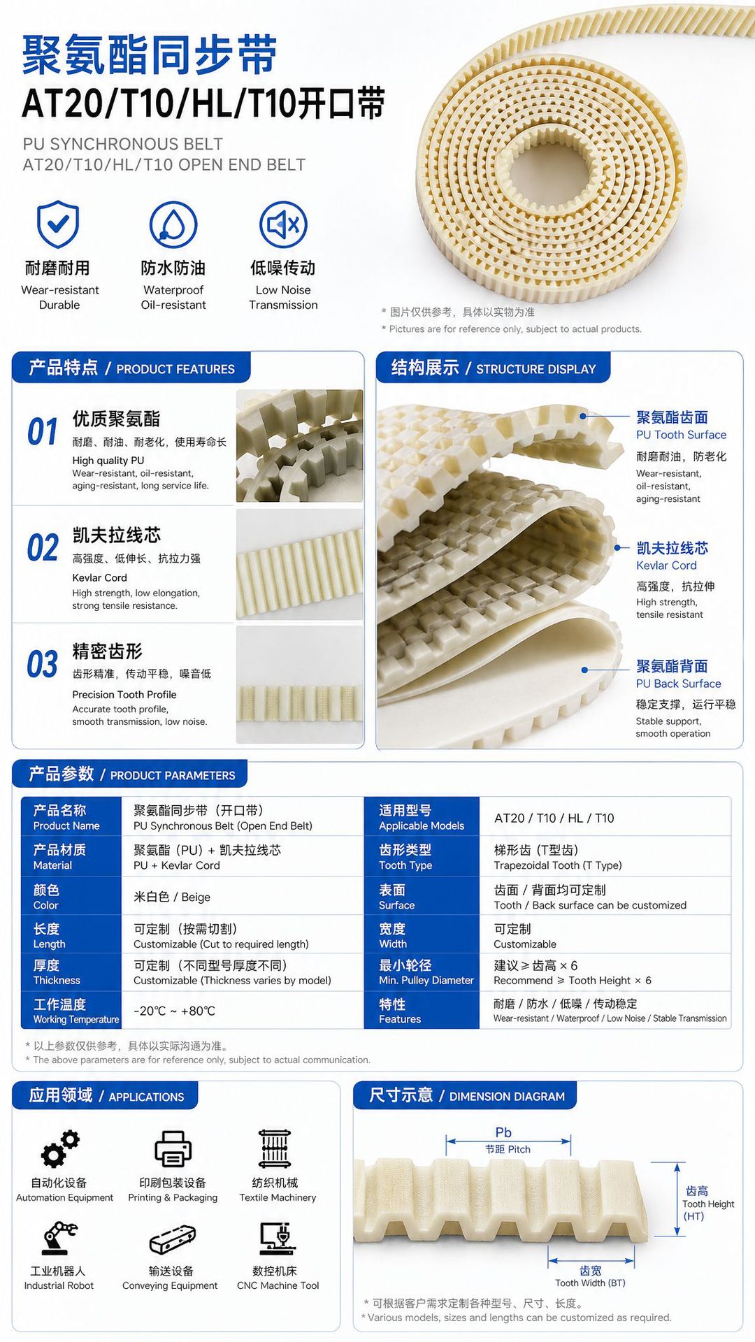 Factory Direct Supply of Transmission Polyurethane Kevlar Core Synchronous Belt At20T10Hlt10 Open Belt