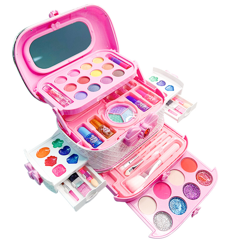 Traje de cosméticos para niños transfronterizos de Amazon maquillaje para niñas esmalte de uñas juguete maleta rendimiento regalo de cumpleaños