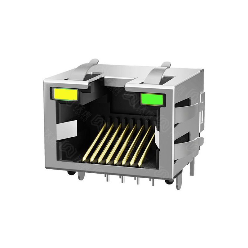 Rj45 Network Connector Single Port with Light, Left Yellow Right Green, Model Syt60S1188Db1A6Dy1008 Rj45 Network Connector Single Port with Light, Left Yellow Right Green, Model Syt60S1188Db1A6Dy1008