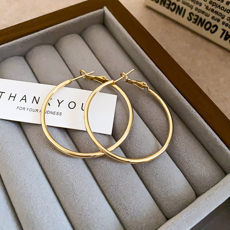 Aguja de plata Pendientes redondos simples europeos y americanos Pendientes de anillo de temperamento de todo fósforo de moda de nicho Pendientes de lujo ligero de alta gama Mujeres